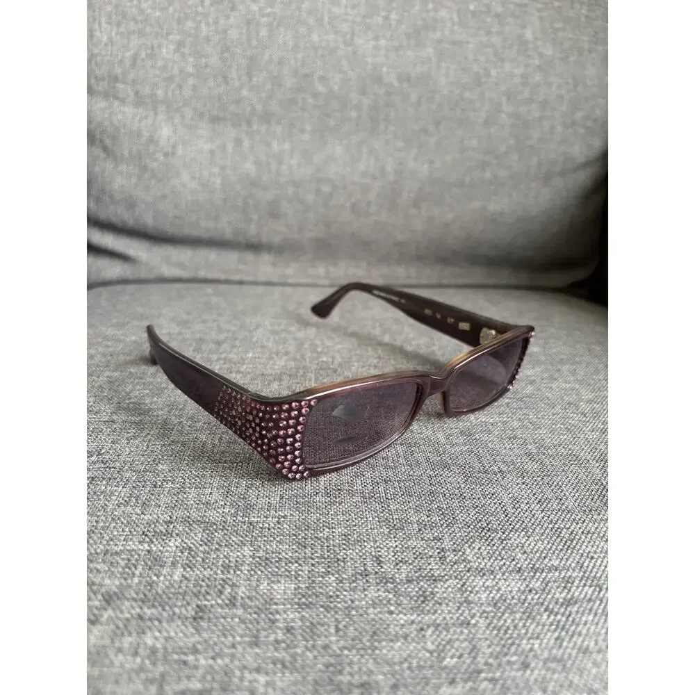 Beausoleil Paris Womens Y2K Small Rectangle‎ Purple Jeweled Sunglasses 205 04